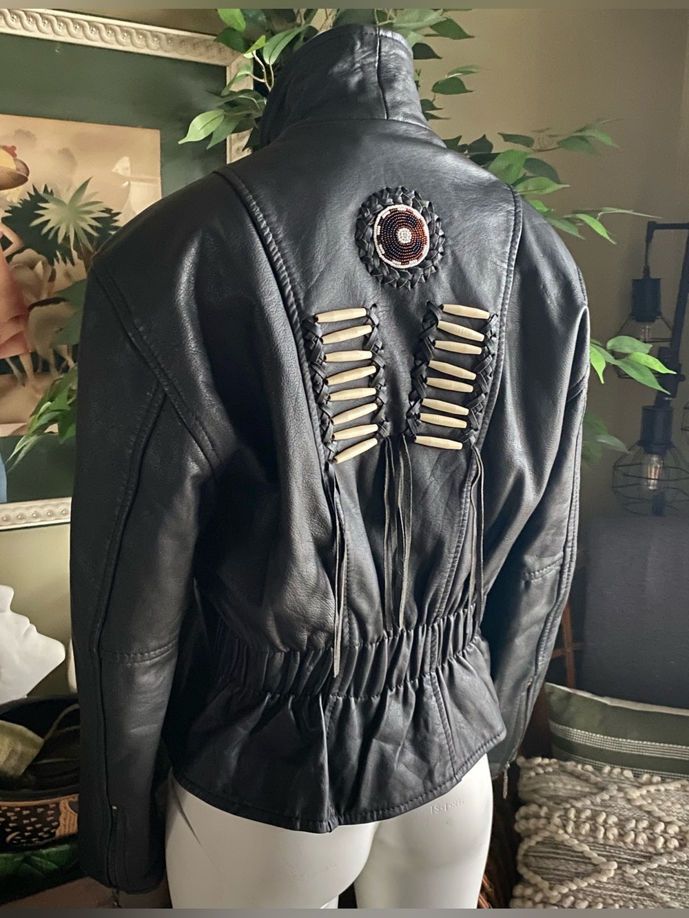 Vintage Force1 Leather Jacket with Beaded Back Detail